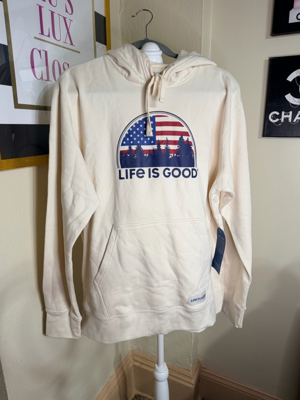 Life Is Good Men's Cream Zip-Up Hoodie with‎ Navy & Red Graphic